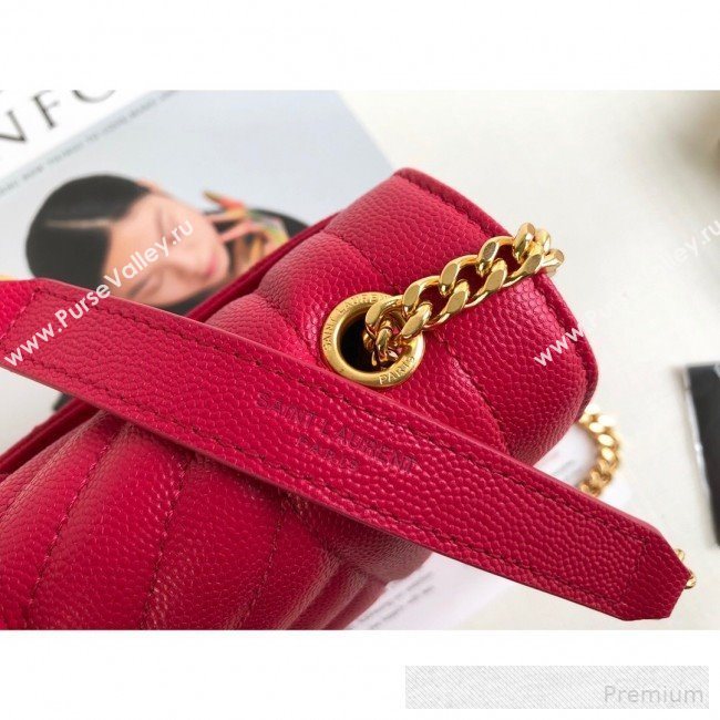 Saint Laurent Envelope Small Flap Shoulder Bag in Matelasse Grain Leather 526286 Red 2019 (KTS-9062102)