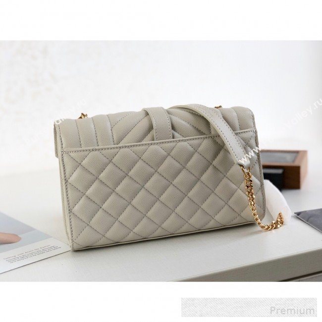 Saint Laurent Envelope Small Flap Shoulder Bag in Matelasse Grain Leather 526286 White 2019 (KTS-9062101)
