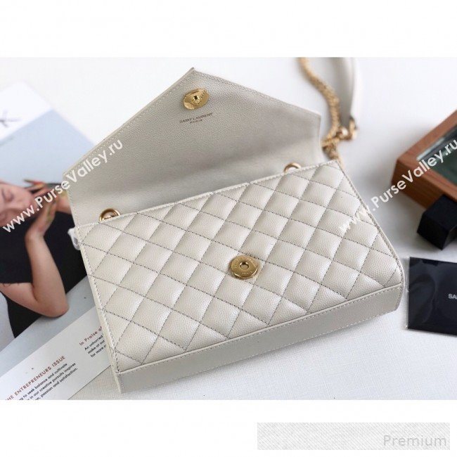 Saint Laurent Envelope Small Flap Shoulder Bag in Matelasse Grain Leather 526286 White 2019 (KTS-9062101)