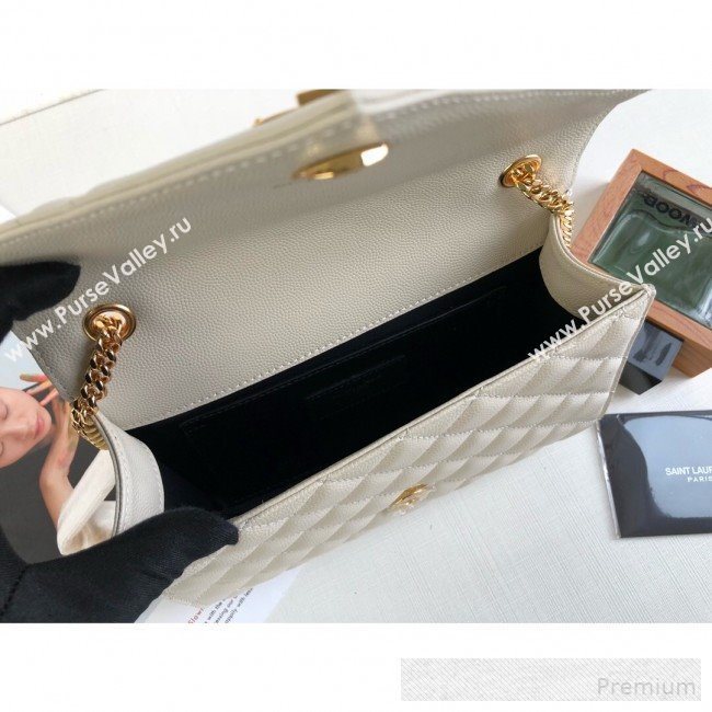 Saint Laurent Envelope Small Flap Shoulder Bag in Matelasse Grain Leather 526286 White 2019 (KTS-9062101)