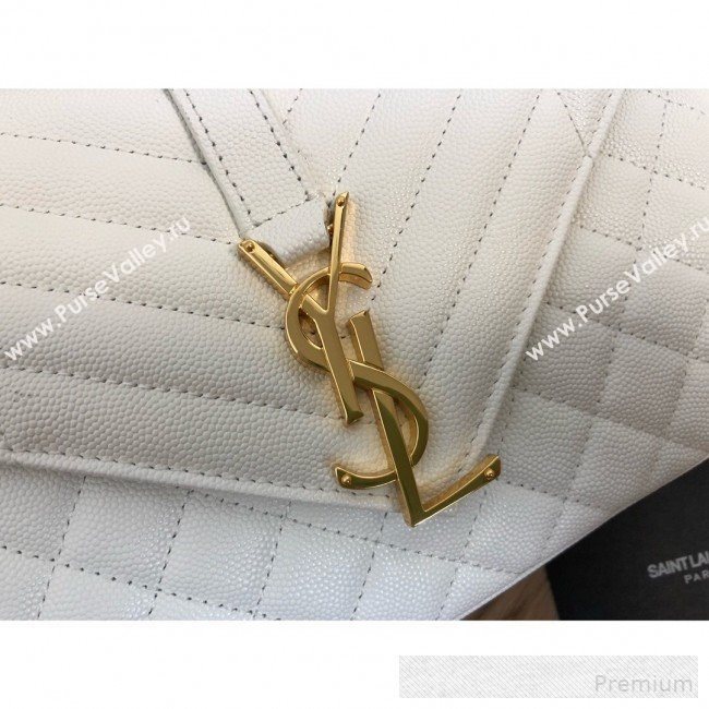 Saint Laurent Envelope Medium Flap Shoulder Bag in Matelasse Grain Leather 487206 White 2019 (KTS-9062104)