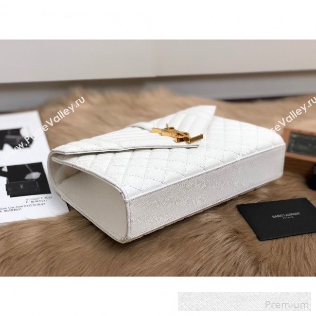 Saint Laurent Envelope Medium Flap Shoulder Bag in Matelasse Grain Leather 487206 White 2019 (KTS-9062104)