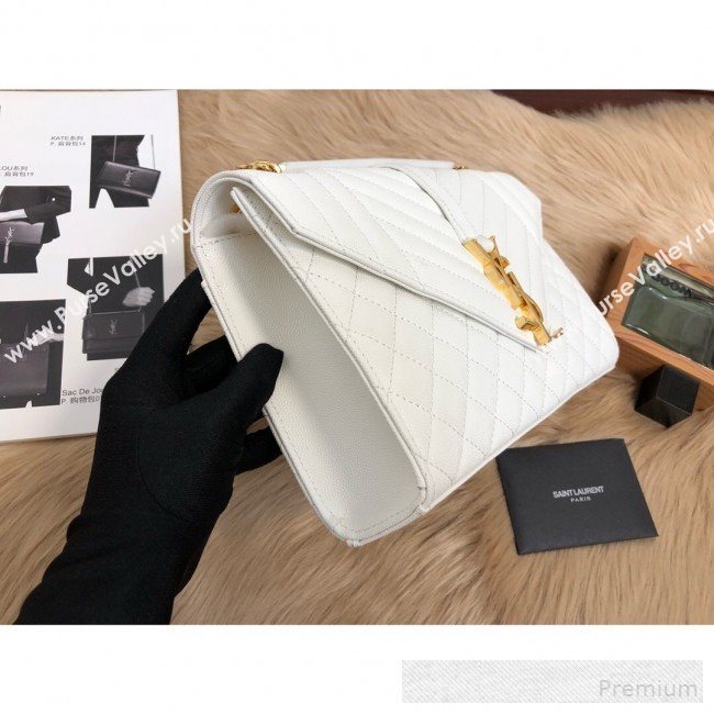 Saint Laurent Envelope Medium Flap Shoulder Bag in Matelasse Grain Leather 487206 White 2019 (KTS-9062104)