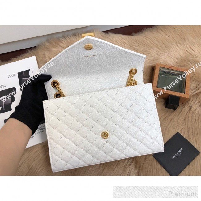 Saint Laurent Envelope Medium Flap Shoulder Bag in Matelasse Grain Leather 487206 White 2019 (KTS-9062104)