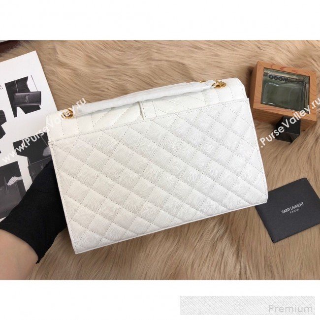 Saint Laurent Envelope Medium Flap Shoulder Bag in Matelasse Grain Leather 487206 White 2019 (KTS-9062104)