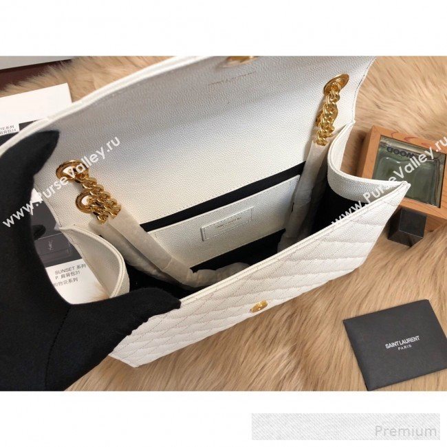 Saint Laurent Envelope Medium Flap Shoulder Bag in Matelasse Grain Leather 487206 White 2019 (KTS-9062104)