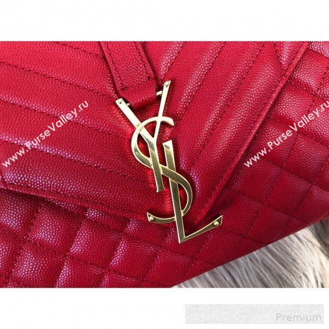 Saint Laurent Envelope Medium Flap Shoulder Bag in Matelasse Grain Leather 487206 Red 2019 (KTS-9062105)