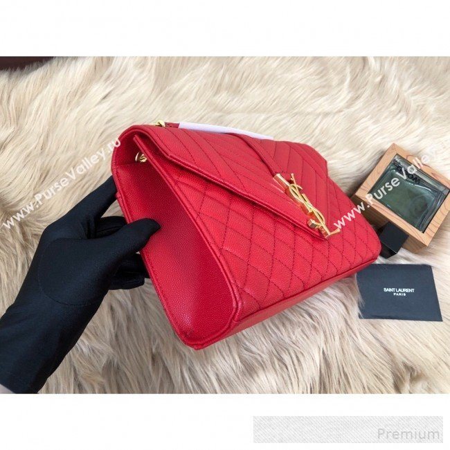 Saint Laurent Envelope Medium Flap Shoulder Bag in Matelasse Grain Leather 487206 Red 2019 (KTS-9062105)