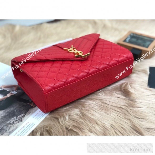 Saint Laurent Envelope Medium Flap Shoulder Bag in Matelasse Grain Leather 487206 Red 2019 (KTS-9062105)