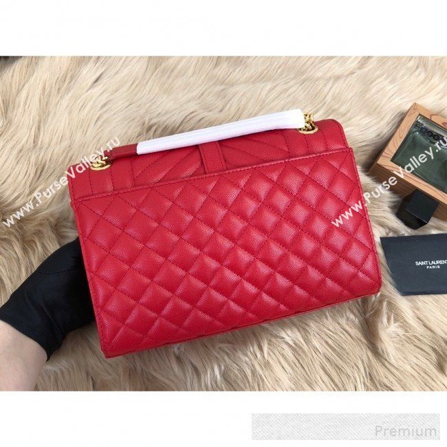 Saint Laurent Envelope Medium Flap Shoulder Bag in Matelasse Grain Leather 487206 Red 2019 (KTS-9062105)