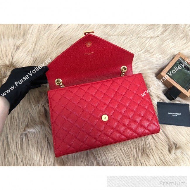 Saint Laurent Envelope Medium Flap Shoulder Bag in Matelasse Grain Leather 487206 Red 2019 (KTS-9062105)