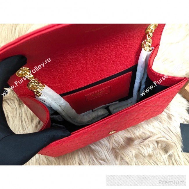 Saint Laurent Envelope Medium Flap Shoulder Bag in Matelasse Grain Leather 487206 Red 2019 (KTS-9062105)