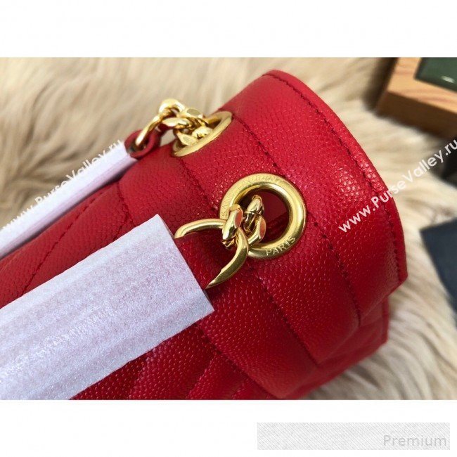 Saint Laurent Envelope Medium Flap Shoulder Bag in Matelasse Grain Leather 487206 Red 2019 (KTS-9062105)