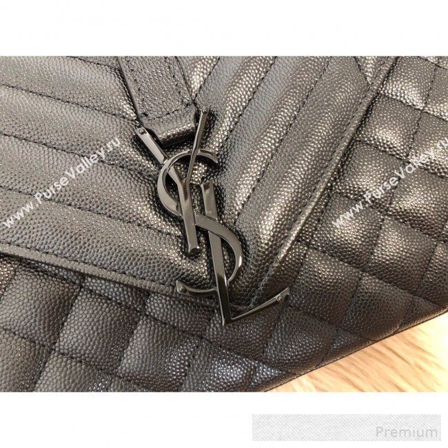 Saint Laurent Envelope Medium Flap Shoulder Bag in Matelasse Grain Leather 487206 All Black 2019 (KTS-9062106)