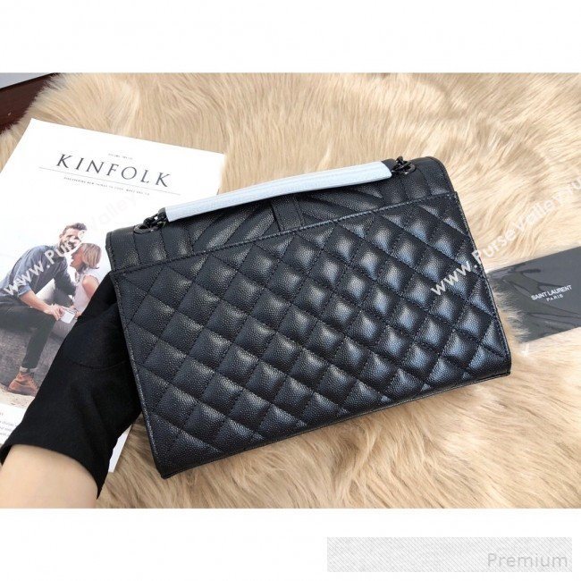 Saint Laurent Envelope Medium Flap Shoulder Bag in Matelasse Grain Leather 487206 All Black 2019 (KTS-9062106)