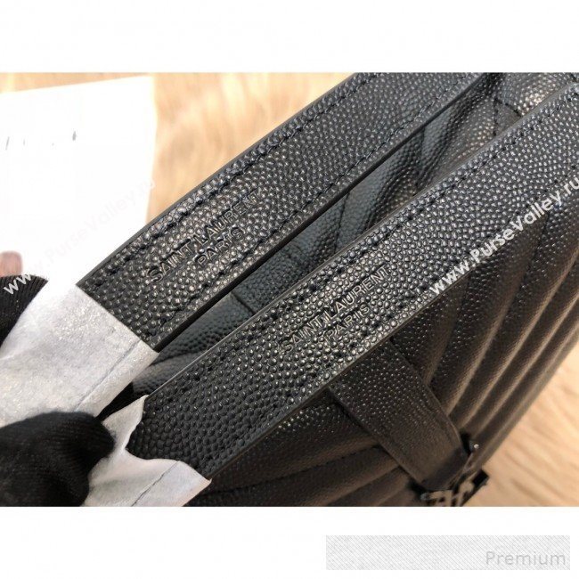 Saint Laurent Envelope Medium Flap Shoulder Bag in Matelasse Grain Leather 487206 All Black 2019 (KTS-9062106)