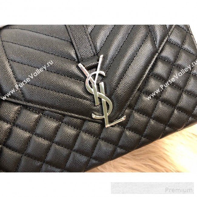 Saint Laurent Envelope Medium Flap Shoulder Bag in Matelasse Grain Leather 487206 Black/Silver 2019 (KTS-9062107)