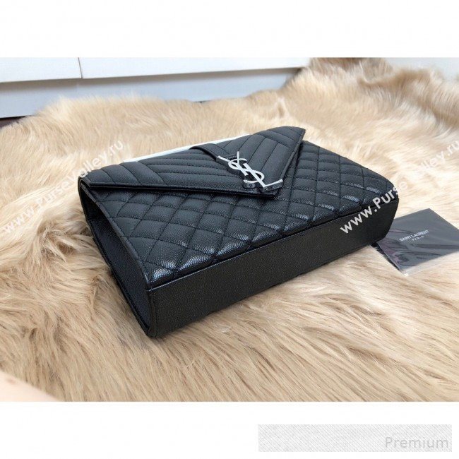 Saint Laurent Envelope Medium Flap Shoulder Bag in Matelasse Grain Leather 487206 Black/Silver 2019 (KTS-9062107)