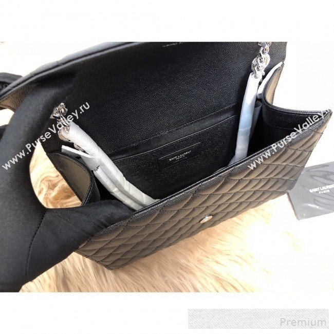Saint Laurent Envelope Medium Flap Shoulder Bag in Matelasse Grain Leather 487206 Black/Silver 2019 (KTS-9062107)
