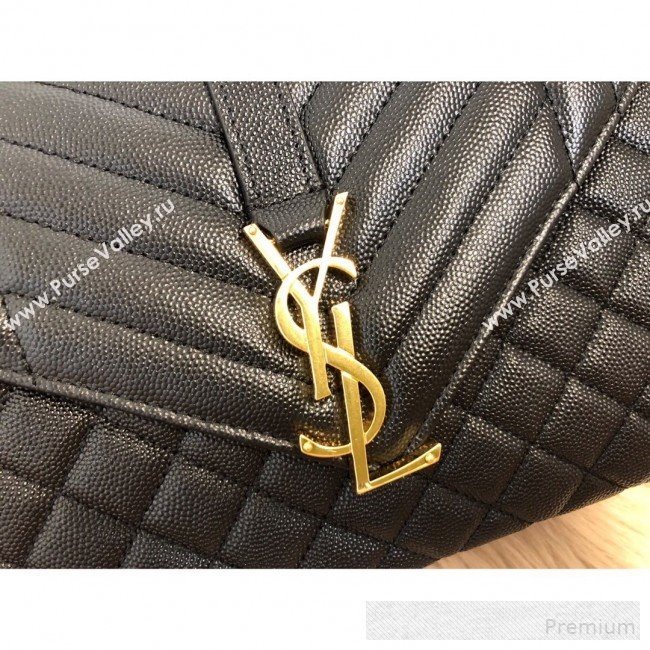 Saint Laurent Envelope Medium Flap Shoulder Bag in Matelasse Grain Leather 487206 Black/Gold 2019 (KTS-9062108)