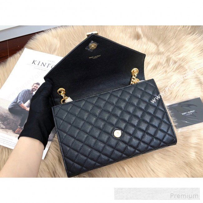 Saint Laurent Envelope Medium Flap Shoulder Bag in Matelasse Grain Leather 487206 Black/Gold 2019 (KTS-9062108)