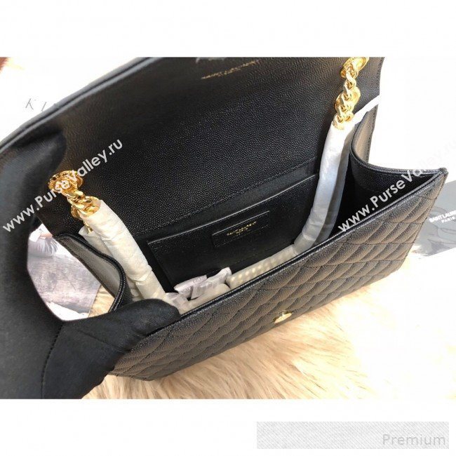 Saint Laurent Envelope Medium Flap Shoulder Bag in Matelasse Grain Leather 487206 Black/Gold 2019 (KTS-9062108)