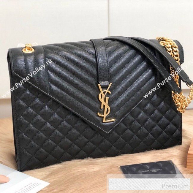 Saint Laurent Envelope Large Flap Shoulder Bag in Matelasse Grain Leather 487198 Black 2019 (KTS-9062109)