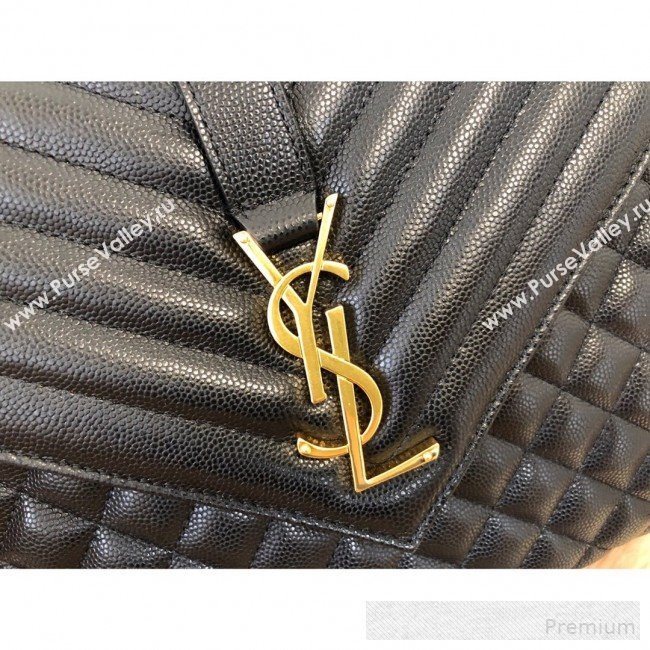 Saint Laurent Envelope Large Flap Shoulder Bag in Matelasse Grain Leather 487198 Black 2019 (KTS-9062109)