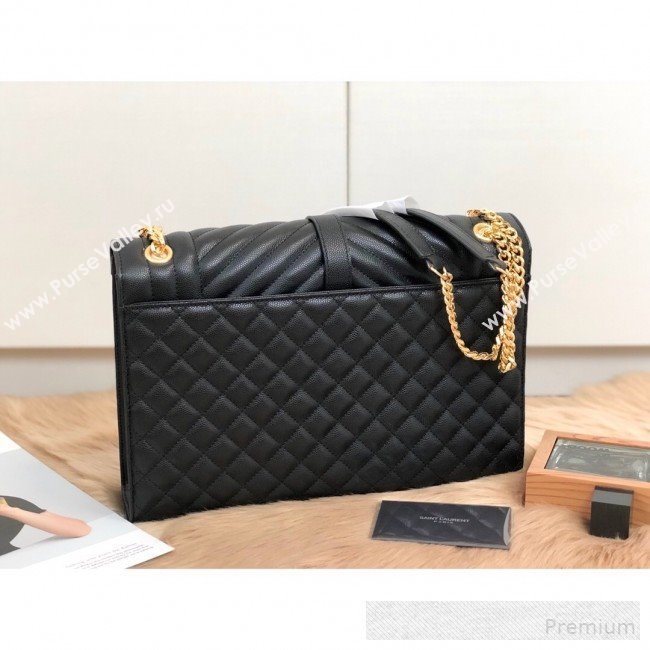 Saint Laurent Envelope Large Flap Shoulder Bag in Matelasse Grain Leather 487198 Black 2019 (KTS-9062109)