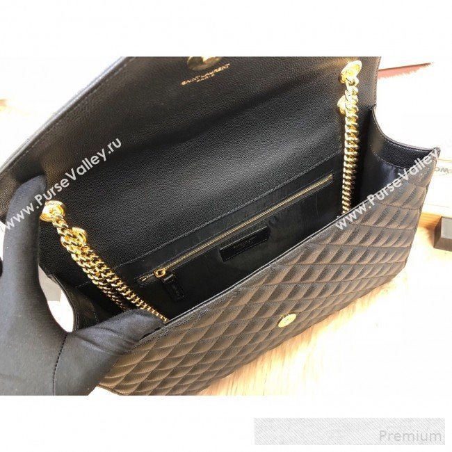 Saint Laurent Envelope Large Flap Shoulder Bag in Matelasse Grain Leather 487198 Black 2019 (KTS-9062109)
