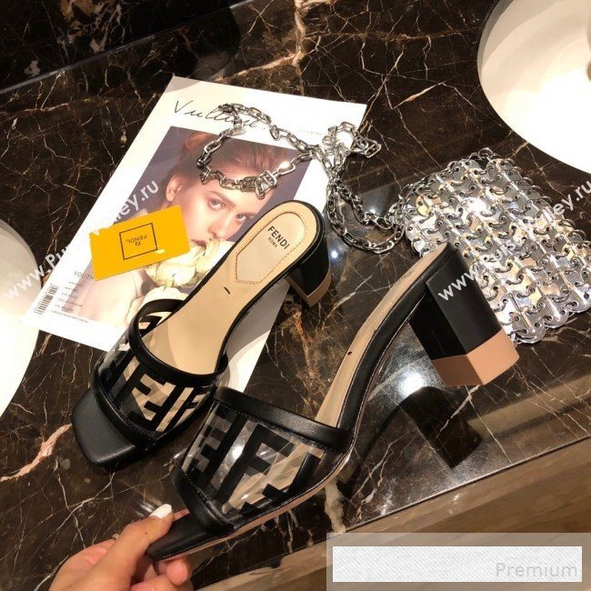 Fendi FF PVC Heel Slide Sandals Black 2019 (A8-9062130)