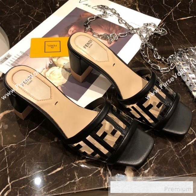 Fendi FF PVC Heel Slide Sandals Black 2019 (A8-9062130)