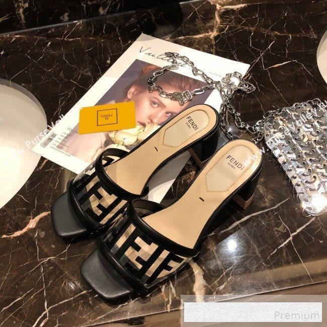 Fendi FF PVC Heel Slide Sandals Black 2019 (A8-9062130)