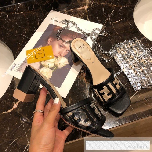 Fendi FF PVC Heel Slide Sandals Black 2019 (A8-9062130)