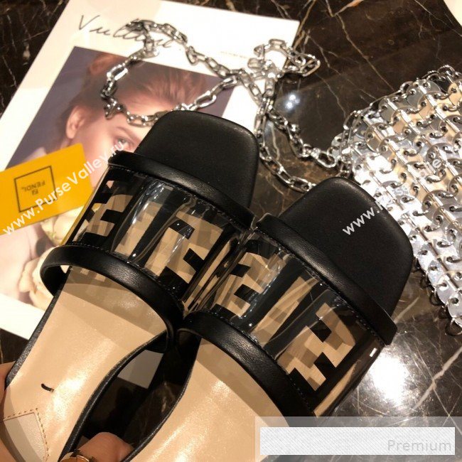 Fendi FF PVC Heel Slide Sandals Black 2019 (A8-9062130)