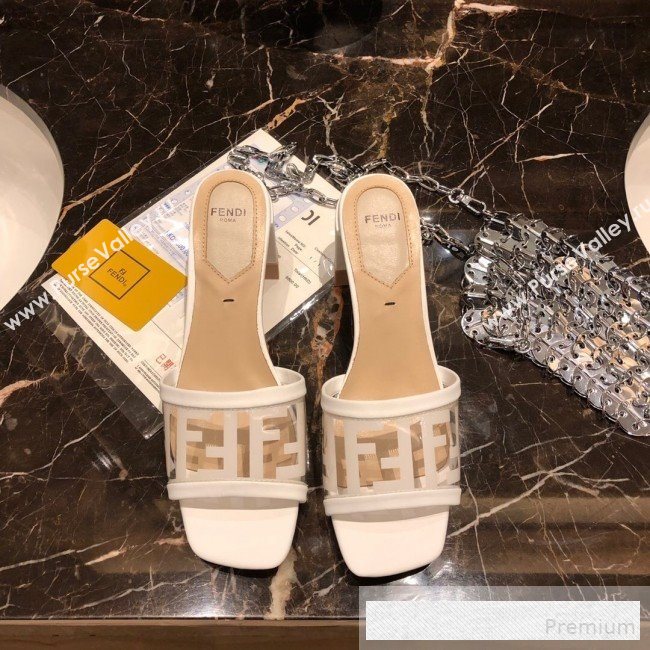 Fendi FF PVC Heel Slide Sandals White 2019 (A8-9062131)