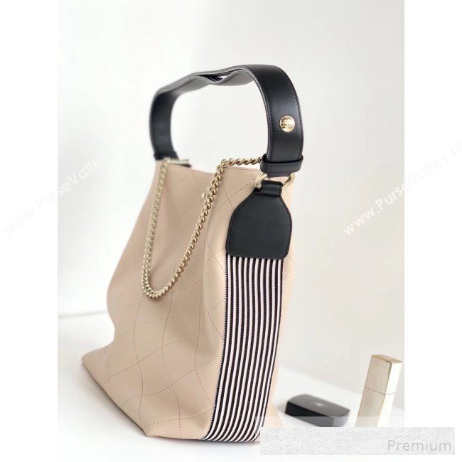 Chanel Quilted Leather Bucket Bag with Striped Fabric Side AS0666 Nude 2019 (YD-9062008)