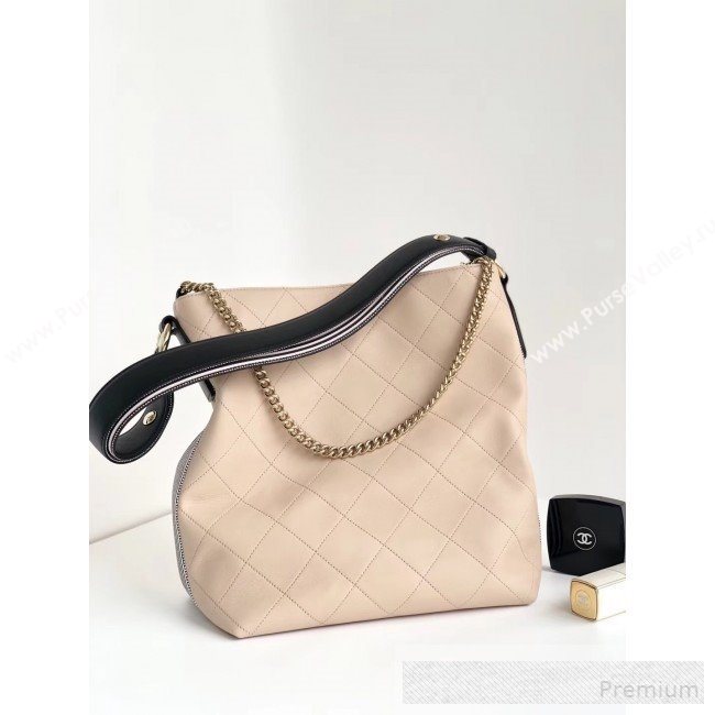 Chanel Quilted Leather Bucket Bag with Striped Fabric Side AS0666 Nude 2019 (YD-9062008)