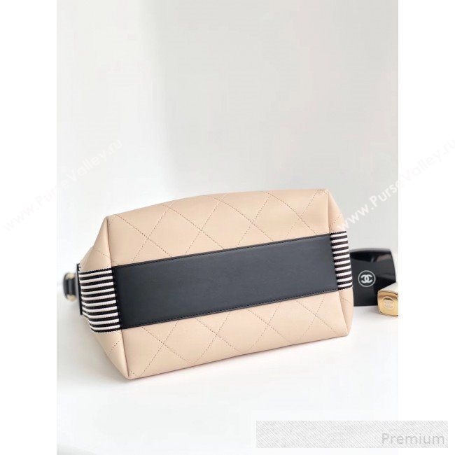 Chanel Quilted Leather Bucket Bag with Striped Fabric Side AS0666 Nude 2019 (YD-9062008)