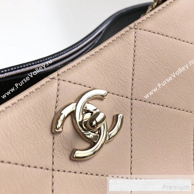 Chanel Quilted Leather Bucket Bag with Striped Fabric Side AS0666 Nude 2019 (YD-9062008)