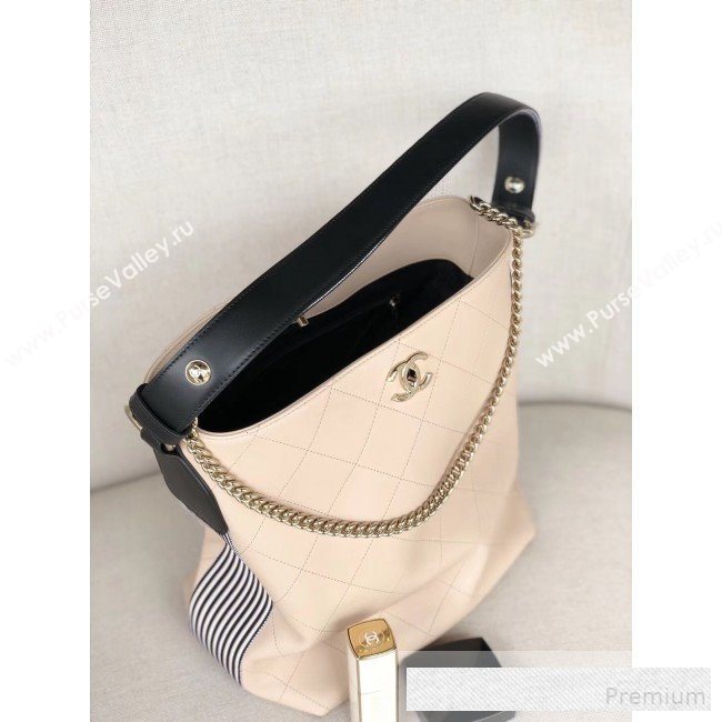 Chanel Quilted Leather Bucket Bag with Striped Fabric Side AS0666 Nude 2019 (YD-9062008)