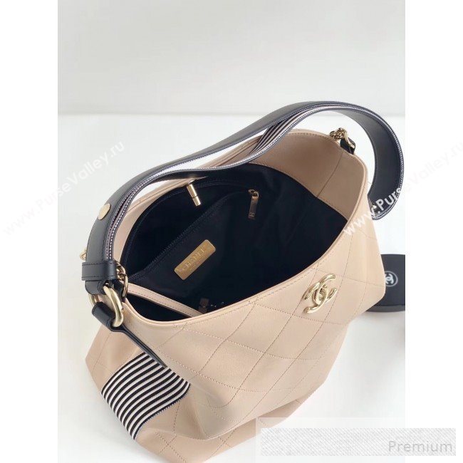 Chanel Quilted Leather Bucket Bag with Striped Fabric Side AS0666 Nude 2019 (YD-9062008)