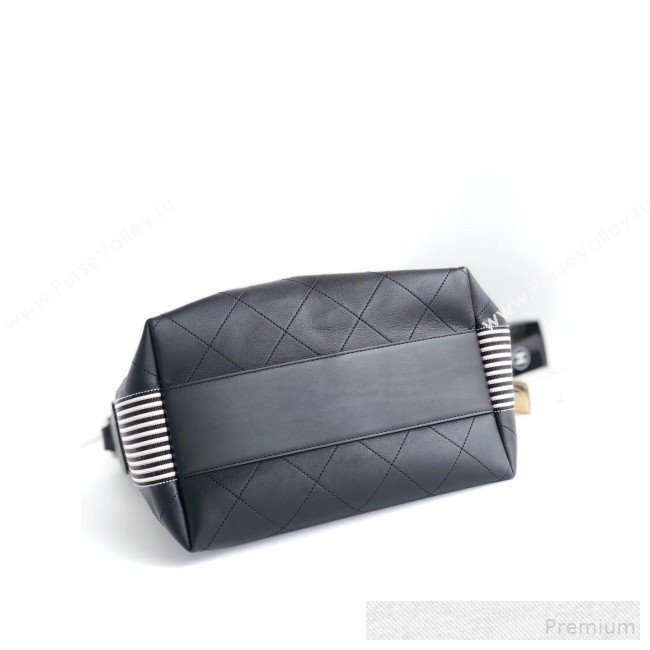 Chanel Quilted Leather Bucket Bag with Striped Fabric Side AS0666 Black 2019 (YD-9062007)