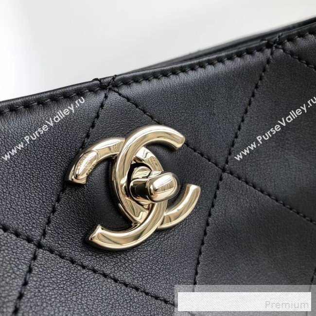 Chanel Quilted Leather Bucket Bag with Striped Fabric Side AS0666 Black 2019 (YD-9062007)