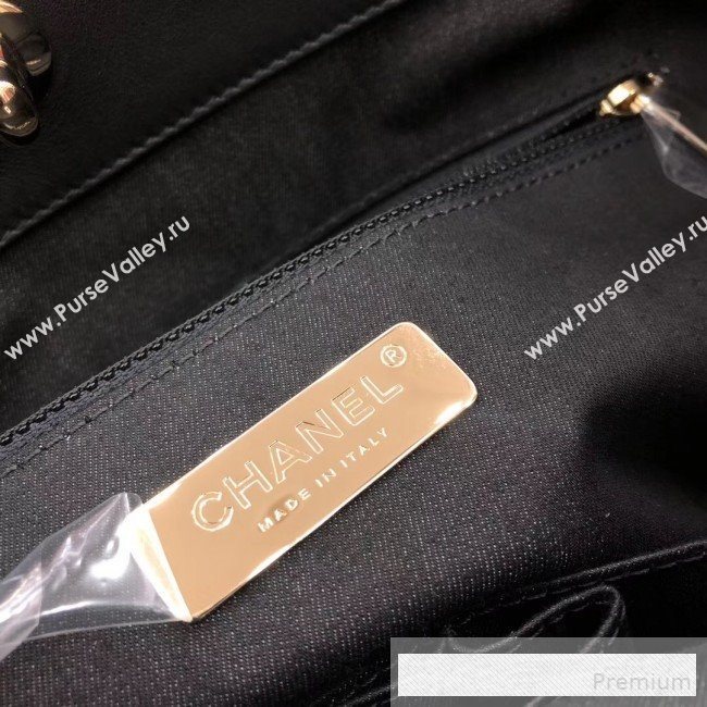 Chanel Quilted Leather Bucket Bag with Striped Fabric Side AS0666 Black 2019 (YD-9062007)