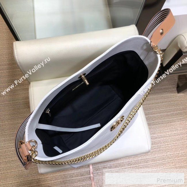 Chanel Quilted Leather Bucket Bag with Striped Fabric Side AS0666 White 2019 (AMY-9062009)