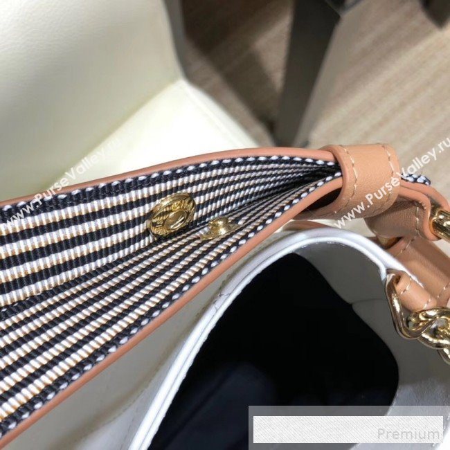 Chanel Quilted Leather Bucket Bag with Striped Fabric Side AS0666 White 2019 (AMY-9062009)