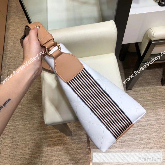 Chanel Quilted Leather Bucket Bag with Striped Fabric Side AS0666 White 2019 (AMY-9062009)