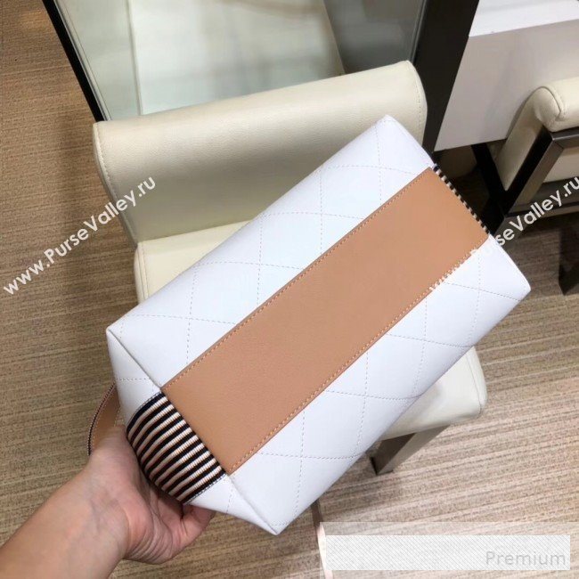 Chanel Quilted Leather Bucket Bag with Striped Fabric Side AS0666 White 2019 (AMY-9062009)