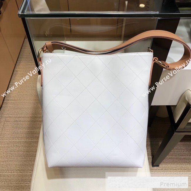 Chanel Quilted Leather Bucket Bag with Striped Fabric Side AS0666 White 2019 (AMY-9062009)